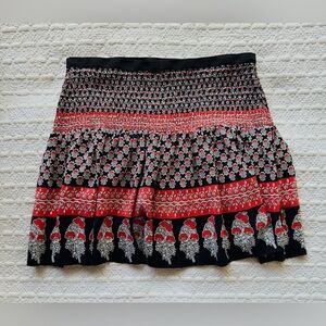 Ulla Johnson Silk Smocked Black and Red floral paisley print mini skirt sz m